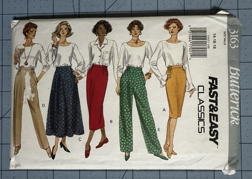 UNCUT Butterick 3163, Miss 14-16-18 Skirt & pants Fast & Easy Pattern